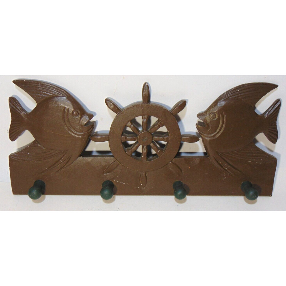 Nautical Ships Wheel Coat and Hat Rack Wooden Fishing Lake House Cottage Decor